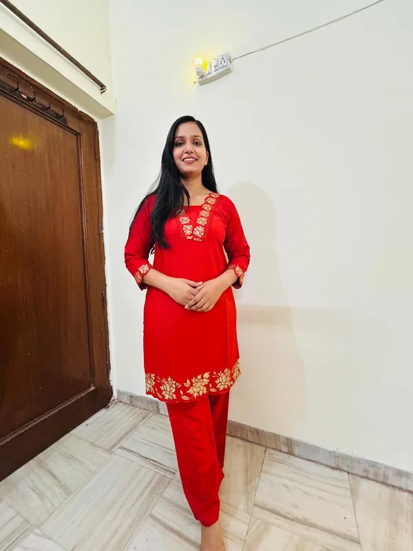 Red_Cotton_Straight_Embroidered_Kurta_Set_For_Women