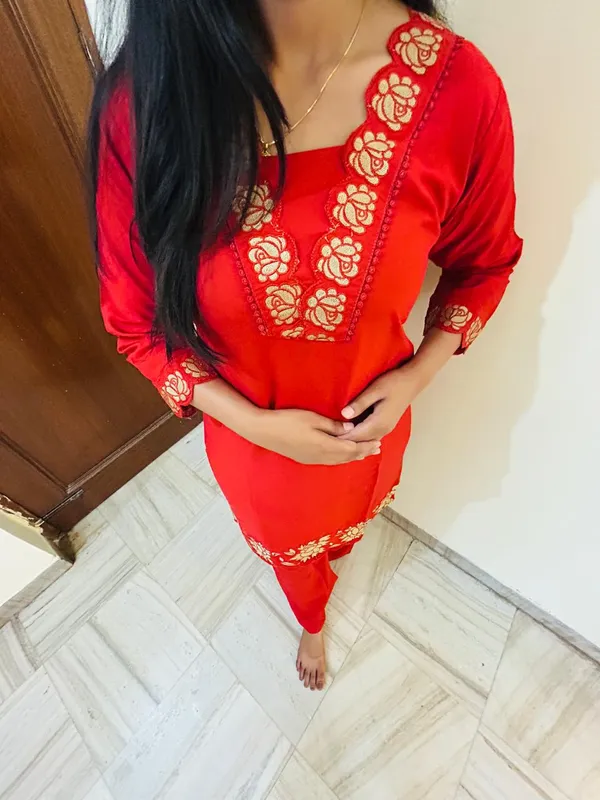 Red_Cotton_Straight_Embroidered_Kurta_Set_For_Women