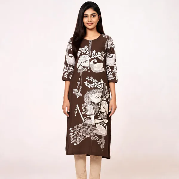 Brown_Cotton_Relaxed_Printed_Long_Kurta_For_Women