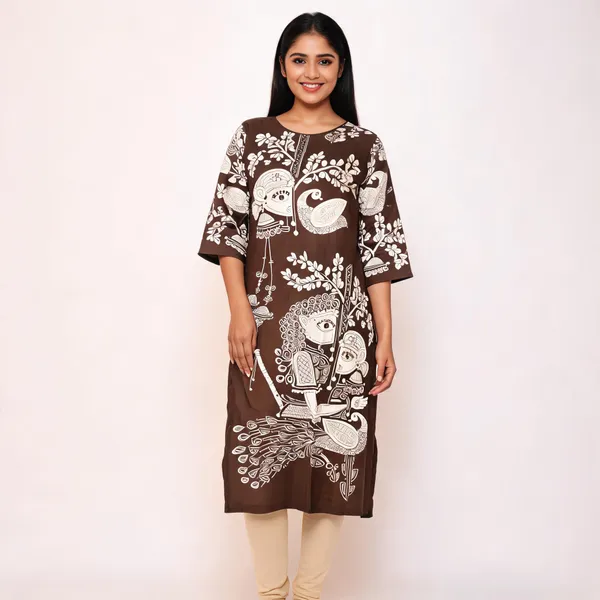 Brown_Cotton_Relaxed_Printed_Long_Kurta_For_Women