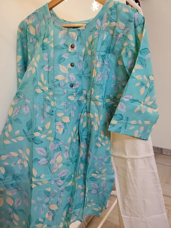 Sky_Blue_Pure_Cotton_Printed_Kurta_Set_For_Women