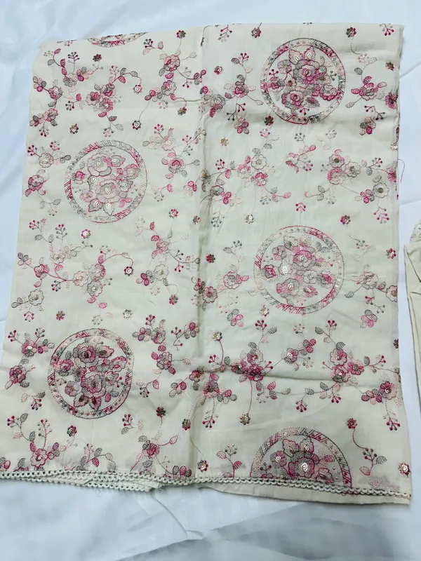 White_And_Pink_Cotton_Floral_Embroidered_Unstitched_Suit_Set_For_Women