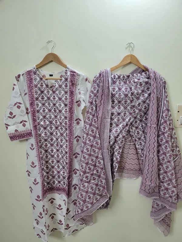 White_Pure_Cotton_Printed_Straight_Kurta_Set_With_Dupatta_For_Women