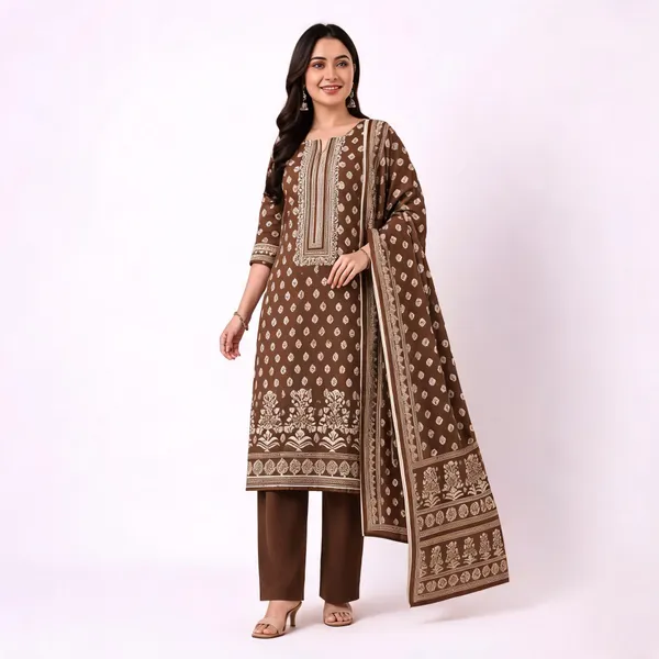 Brown_Cotton_Straight_Floral_Printed_Kurta_Set_For_Women