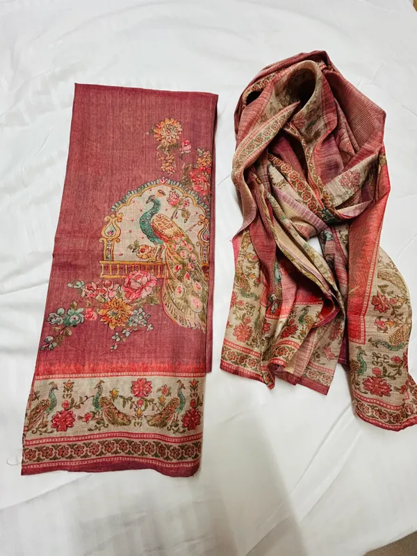 Reddish_Linen_Tissue_Peacock_Print_Unstitched_Suit_Set_For_Women
