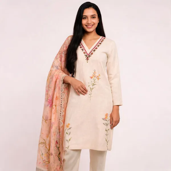 Off_White_Khadi_Cotton_Straight_Embroidered_Kurta_Set_For_Women