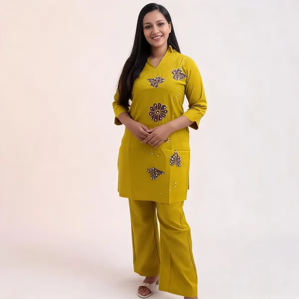 Mustard_Yellow_Rayon_Cotton_Straight_Embroidered_Kurta_Set_For_Women