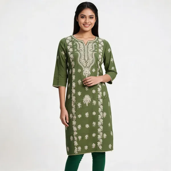 Olive_Green_Pure_Cotton_Embroidered_Straight_Kurta_For_Women