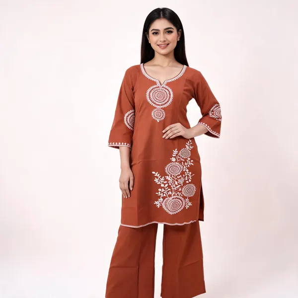 Rust_Mal_Chanderi_Embroidered_Kurta_Pant_Set_For_Women