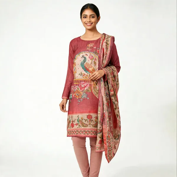 Reddish_Linen_Tissue_Peacock_Print_Unstitched_Suit_Set_For_Women