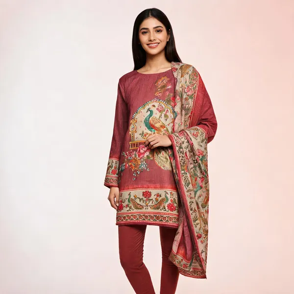 Reddish_Linen_Tissue_Peacock_Print_Unstitched_Suit_Set_For_Women