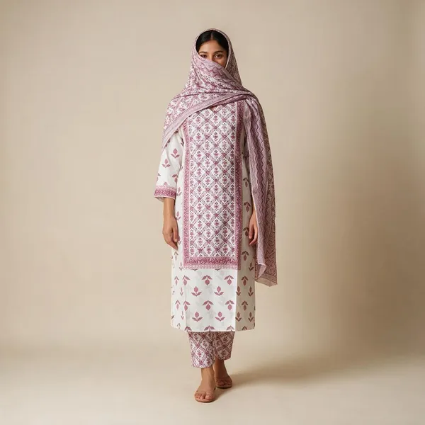 White_Pure_Cotton_Printed_Straight_Kurta_Set_With_Dupatta_For_Women