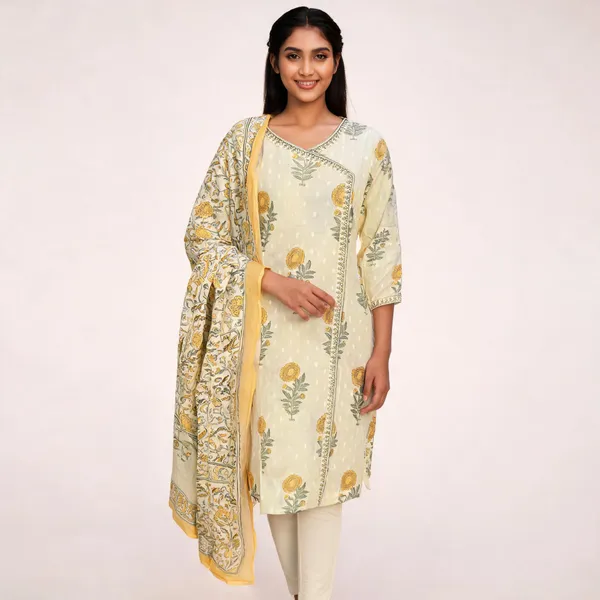 Cream_Pure_Cotton_Floral_Print_Straight_Kurta_For_Women