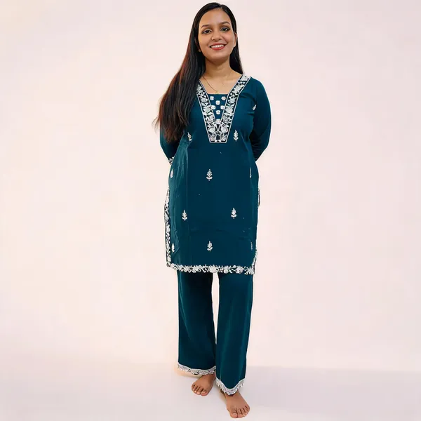 Blue_Cotton_Straight_Embroidered_Kurta_Set_For_Women