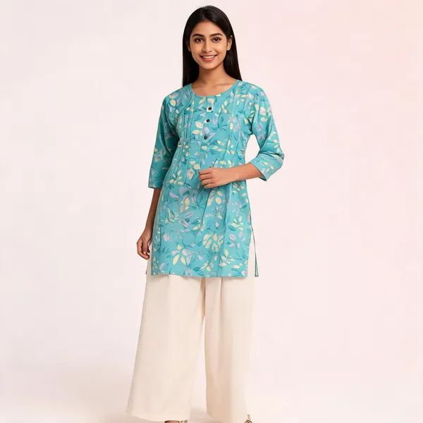 Sky_Blue_Pure_Cotton_Printed_Kurta_Set_For_Women