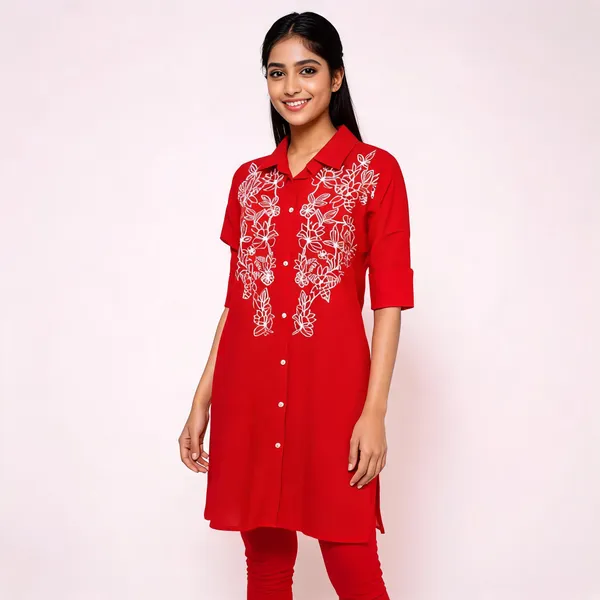Pink_Rayon_Cotton_Shirt_Style_Embroidered_Kurti_For_Women