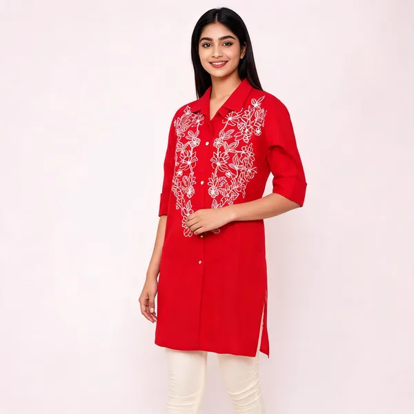 Pink_Rayon_Cotton_Shirt_Style_Embroidered_Kurti_For_Women