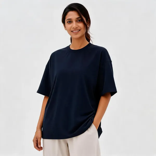 Navy_Cotton_French_Terry_Oversized_T-Shirt_For_Women