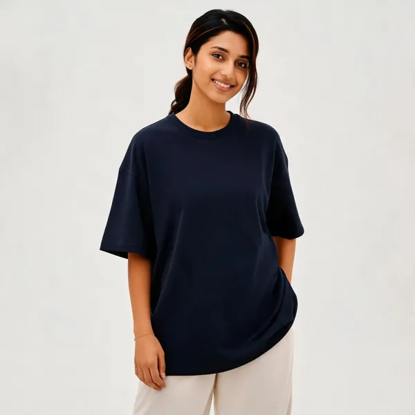 Navy_Cotton_French_Terry_Oversized_T-Shirt_For_Women