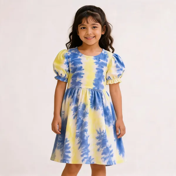 Blue_Yellow_Tie-Dye_Cotton_Puff_Sleeve_Frock_For_Girls