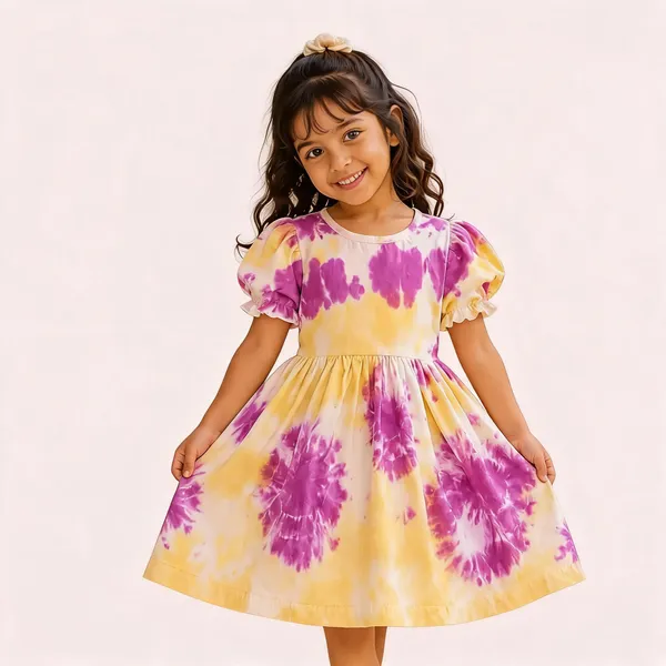 Yellow_Purple_Tie-Dye_Cotton_Fit_And_Flare_Frock_For_Girls