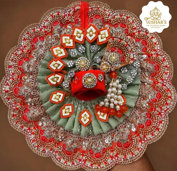 Red_Green_Cotton_Moti_Stone_Embellished_Laddu_Gopal_Poshak