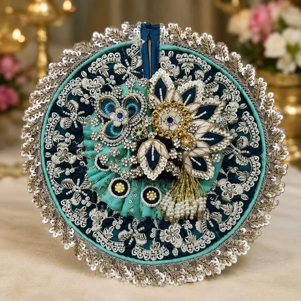 Turquoise_Cotton_Moti_Stone_Embroidered_Laddu_Gopal_Poshak_Set