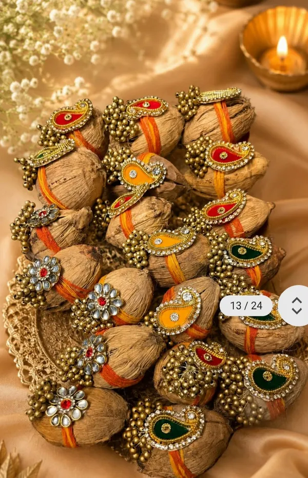 Fancy_decorated_small_nariyal_coconuts_with_pearls_and_broaches_embellished(Pack_of_5_psc)