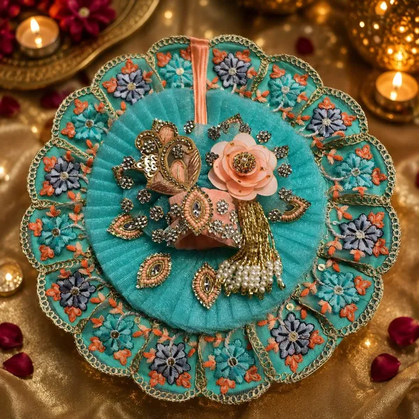 Turquoise_Cotton_Moti_Stone_Floral_Embroidered_Laddu_Gopal_Dress_Set