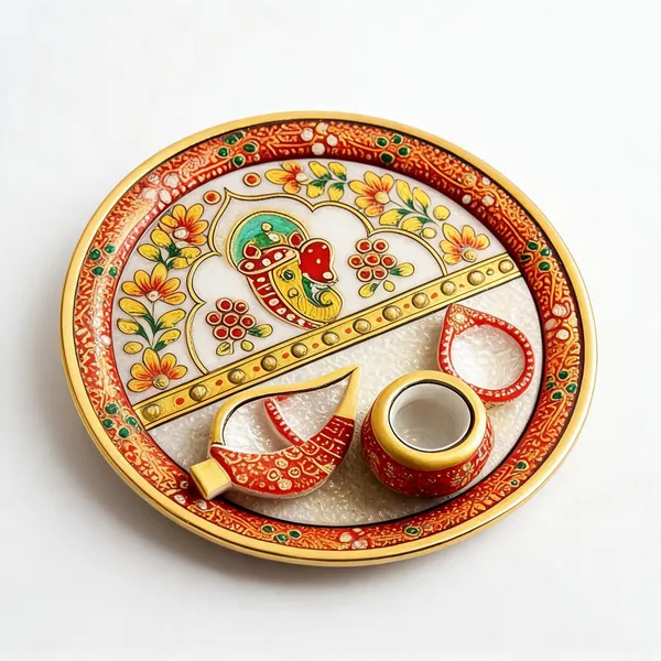 Marble_Metal_Floral_Pooja_Thali_Set_With_Diya
