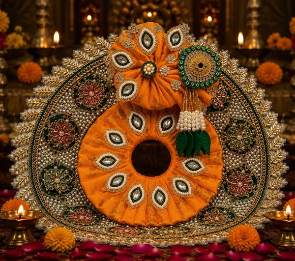 Orange_Cotton_Moti_Stone_Floral_Embellished_Laddu_Gopal_Idol_Backdrop