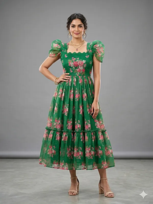 Green_Chanderi_Midi_Dress_For_Women