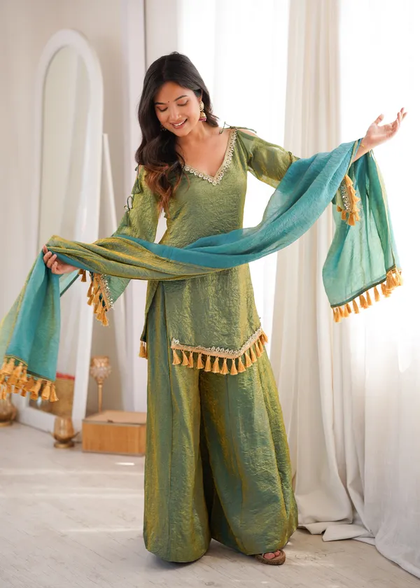Green_Textured_Kurti_with_Sharara_&_Dupatta_Set