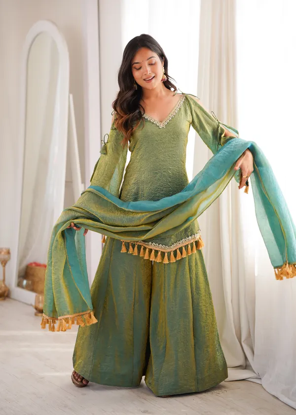Green_Textured_Kurti_with_Sharara_&_Dupatta_Set