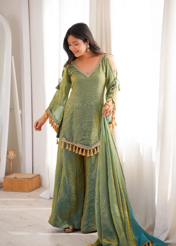 Green_Textured_Kurti_with_Sharara_&_Dupatta_Set