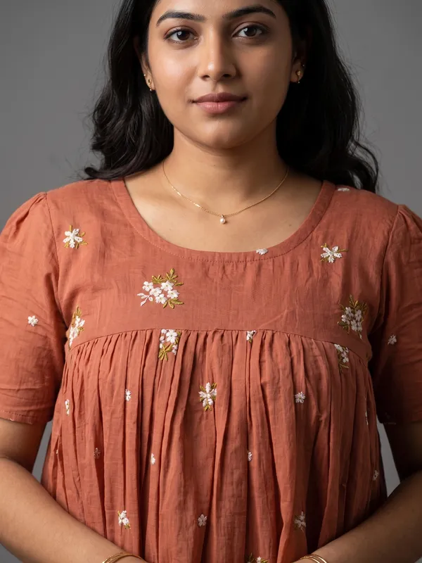 Orange_Chanderi_Tiered_Dress_For_Women