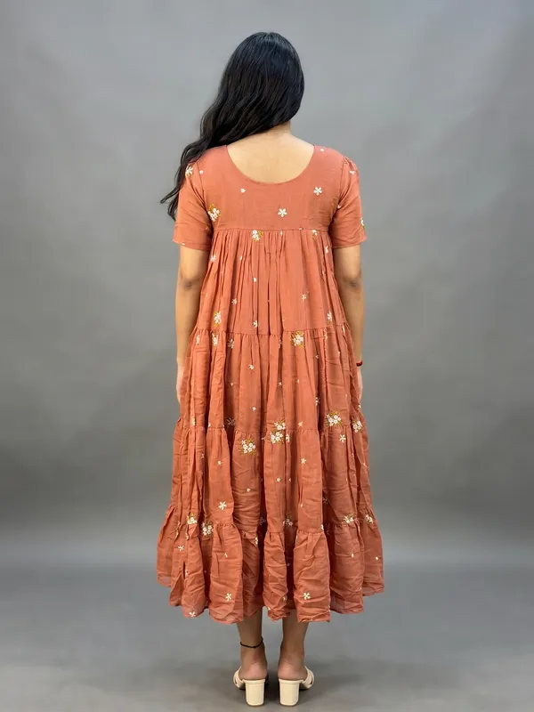 Orange_Chanderi_Tiered_Dress_For_Women