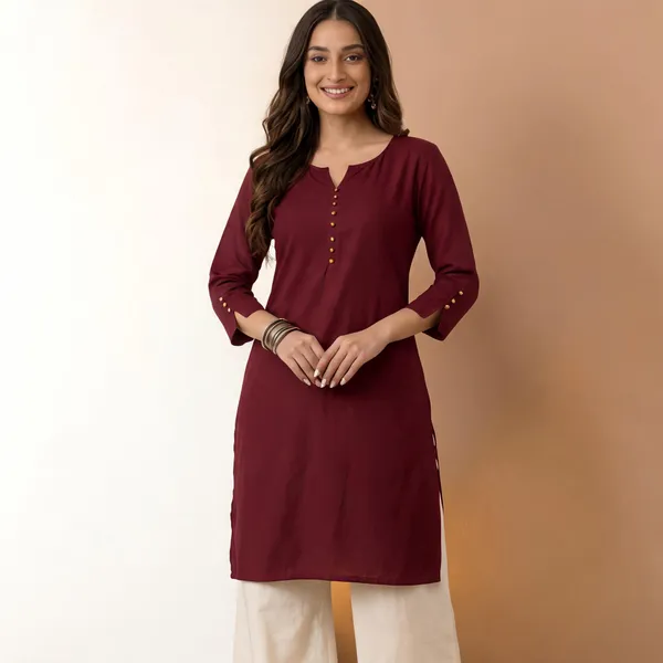 Maroon_Cotton_Straight_Kurta_For_Women