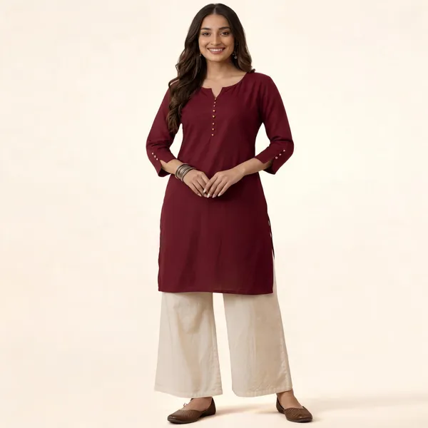 Maroon_Cotton_Straight_Kurta_For_Women