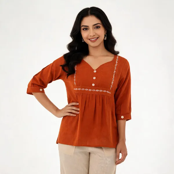 Orange_Rayon_Top_For_Women