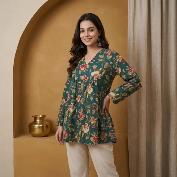 Green_Cotton_Tunic_Top_For_Women