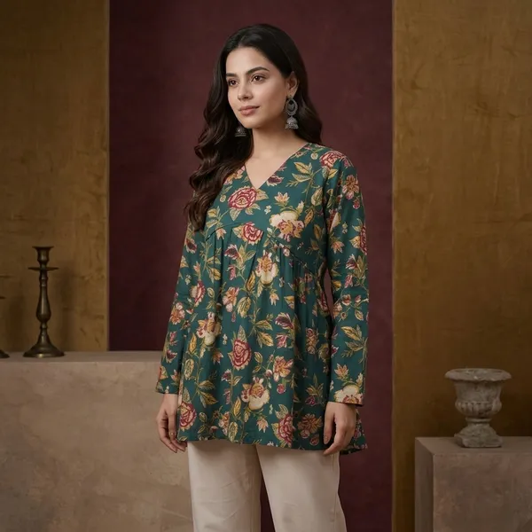 Green_Cotton_Tunic_Top_For_Women