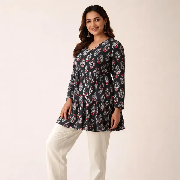 Black_Cotton_Flared_Kurta_Set_For_Women