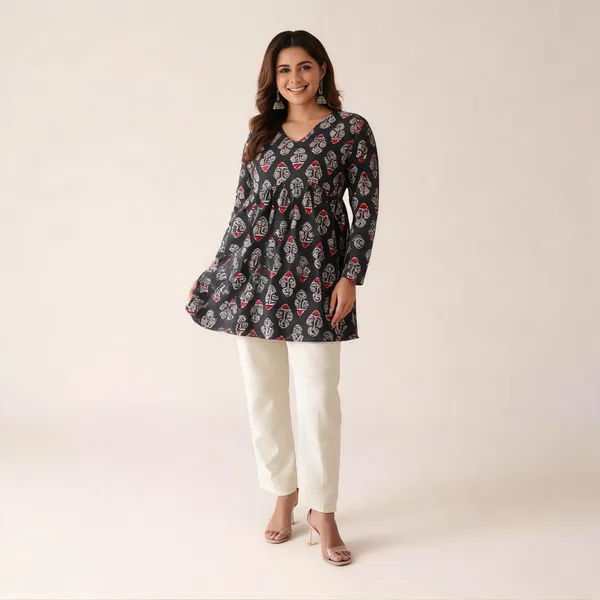 Black_Cotton_Flared_Kurta_Set_For_Women