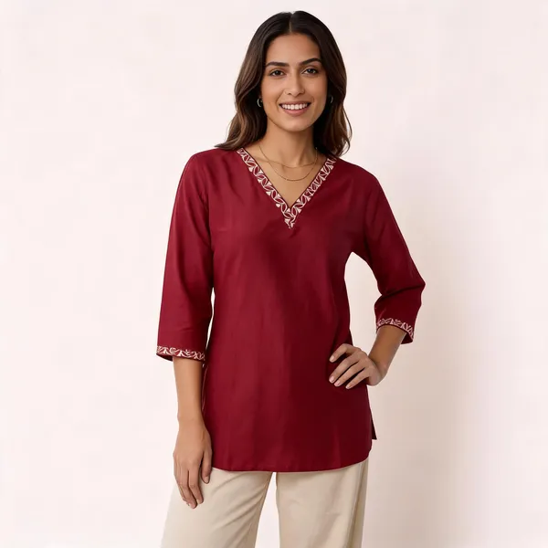 Maroon_Cotton_Straight_Kurta_For_Women