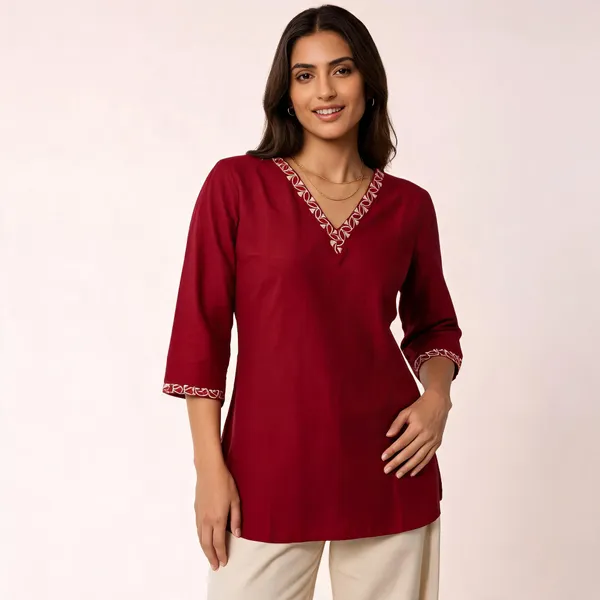 Maroon_Cotton_Straight_Kurta_For_Women