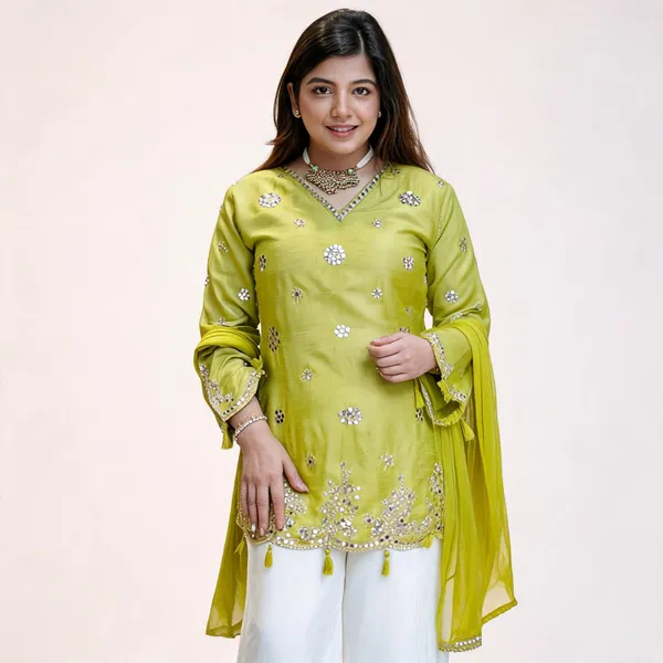 Lemon_&_White_Georgette_Kurta_Palazzo_Dupatta_Set_For_Women