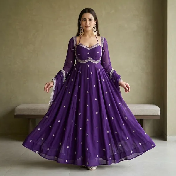 Purple_Georgette_Gown_With_Dupatta_Set_For_Women