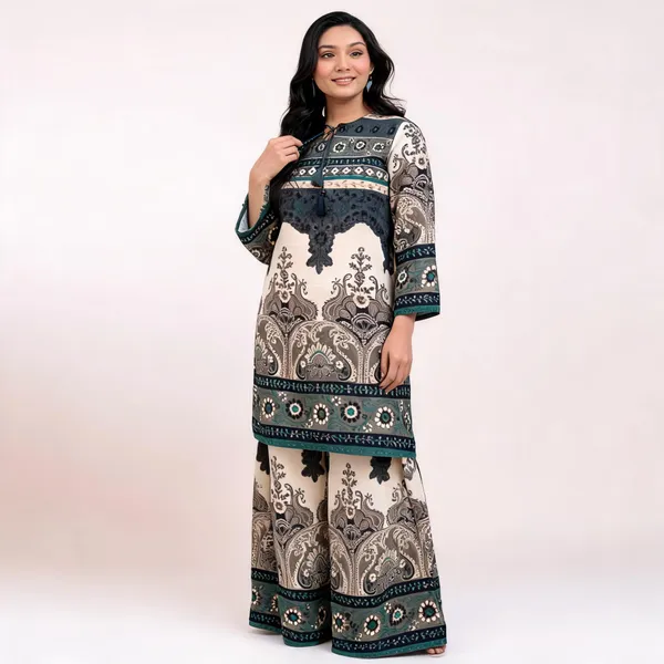 Cream_&_Green_Rayon_Kurta_Palazzo_Set_For_Women