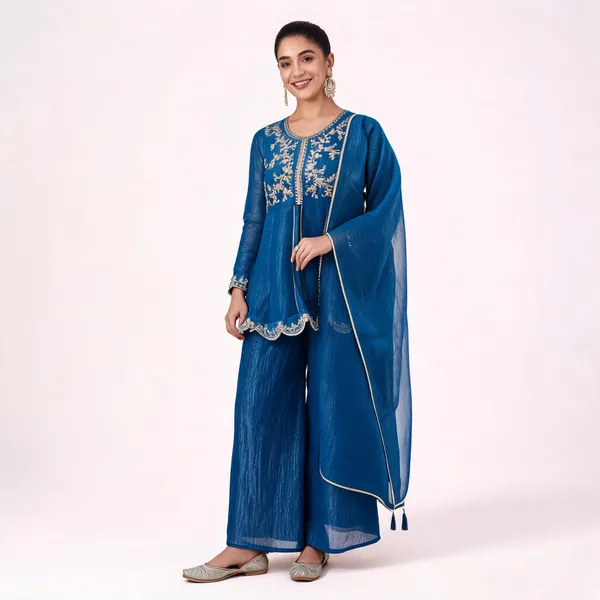 Royal_Blue_Georgette_Kurta_Palazzo_Dupatta_Set_For_Women